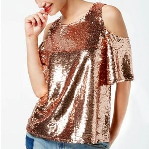 INC Top Pink Cold Shoulder Square Neck Womens New